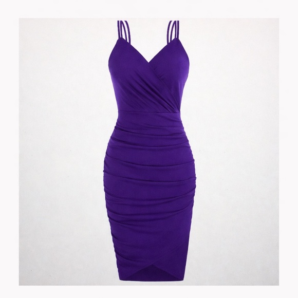 Grace Karin Purple Ruched Surplice Bodycon Midi Dress 2X - Picture 8 of 14